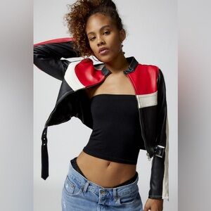 NWOT Urban Outfitters Jordan Vegan Leather Fitted Moto Jacket